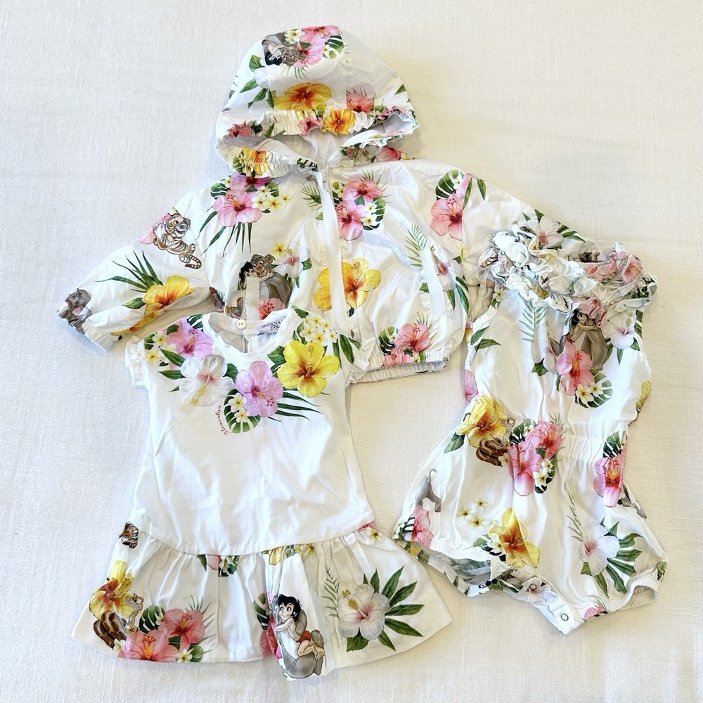 Monnalisa Bebe Disney Jungle Book Baby 6m Jacket Romper Dress Italy Tropical Lot